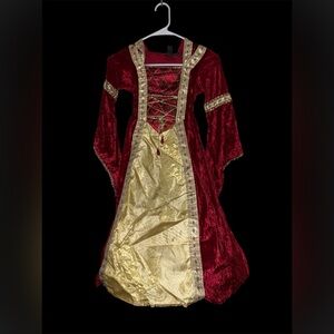 Medieval Princess Red Velour Hooded Costume Dress